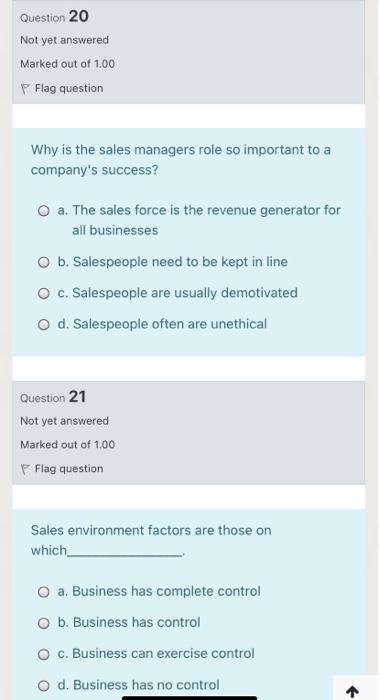 Marked out of 1.00 P Flag question The sales leads obtained by