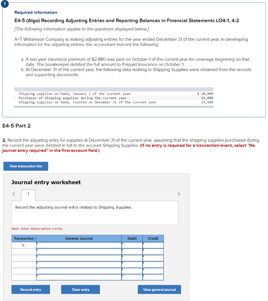 How to record adjustment entries Required information E4-5 (Algo) Recording Adjusting Entries