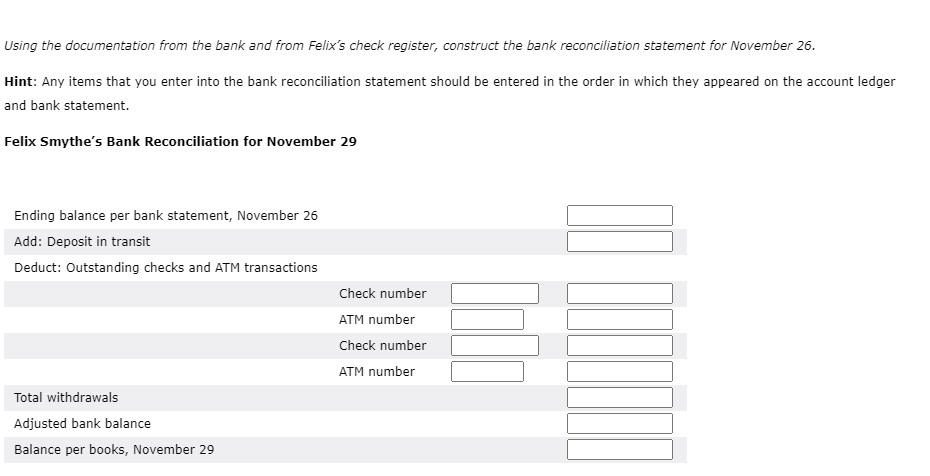 in the doorway of the kitchen with the check register in one