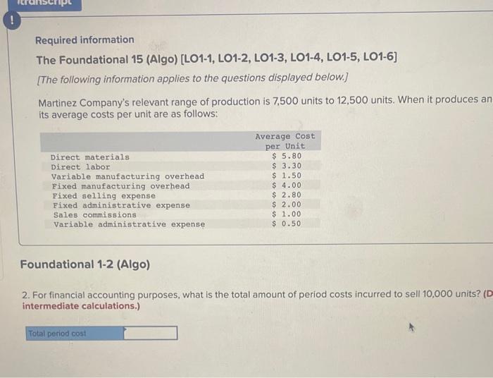 but just different calculations! Required information The Foundational 15 (Algo) [LO1-1, LO1-2,