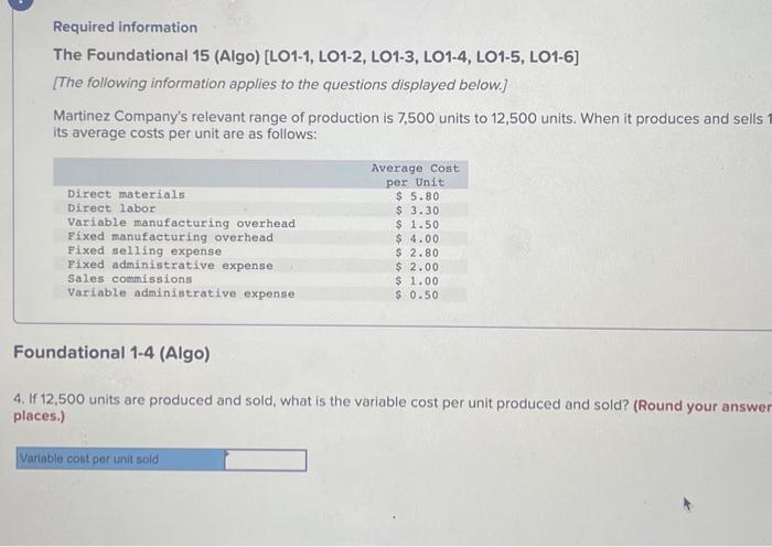 below.] Martinez Company's relevant range of production is 7,500 units to 12,500