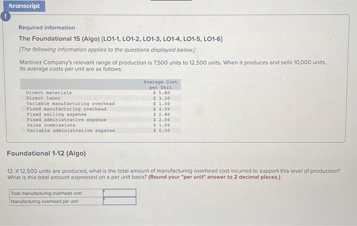 it produces an its average costs per unit are as follows: Foundational