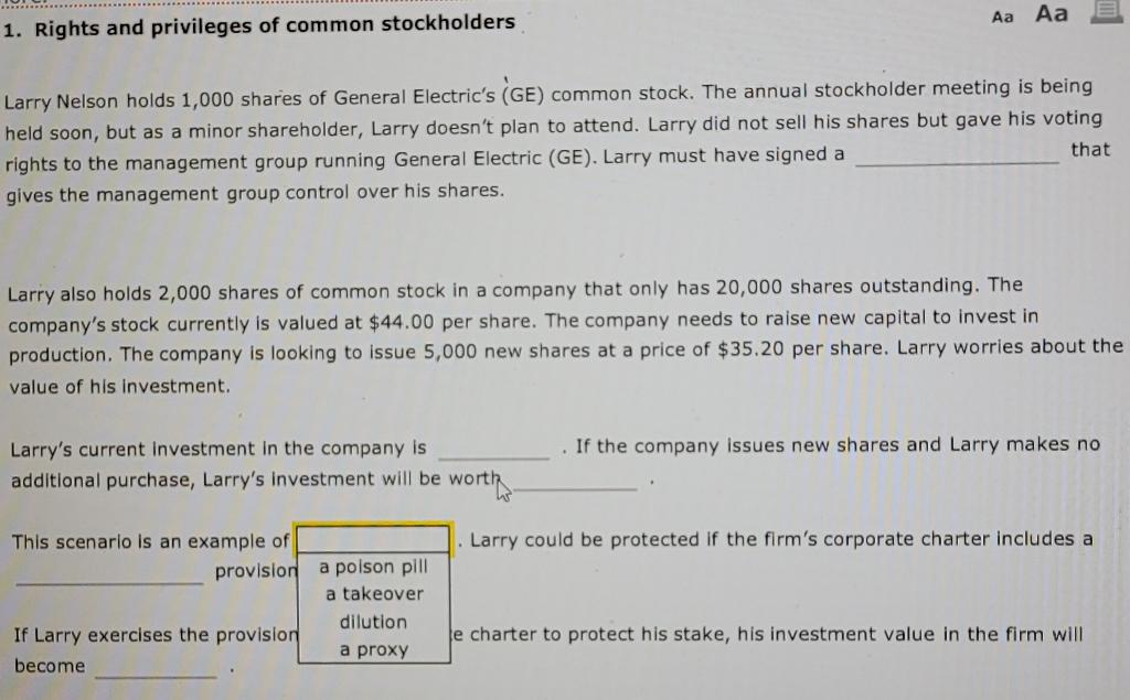holds 1,000 shares of General Electric's (GE) common stock. The annual stockholder