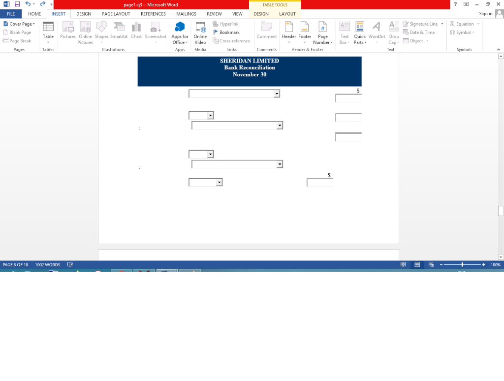 reconciliation for Sheridan Limited at October 31 is shown here: SHERIDAN LIMITED