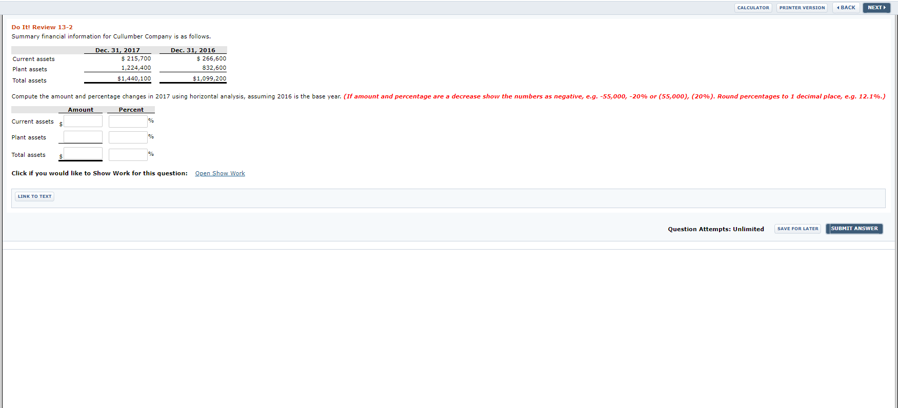  CALCULATOR PRINTER VERSION BACK NEXT Do It! Review 13-2 Summary financial