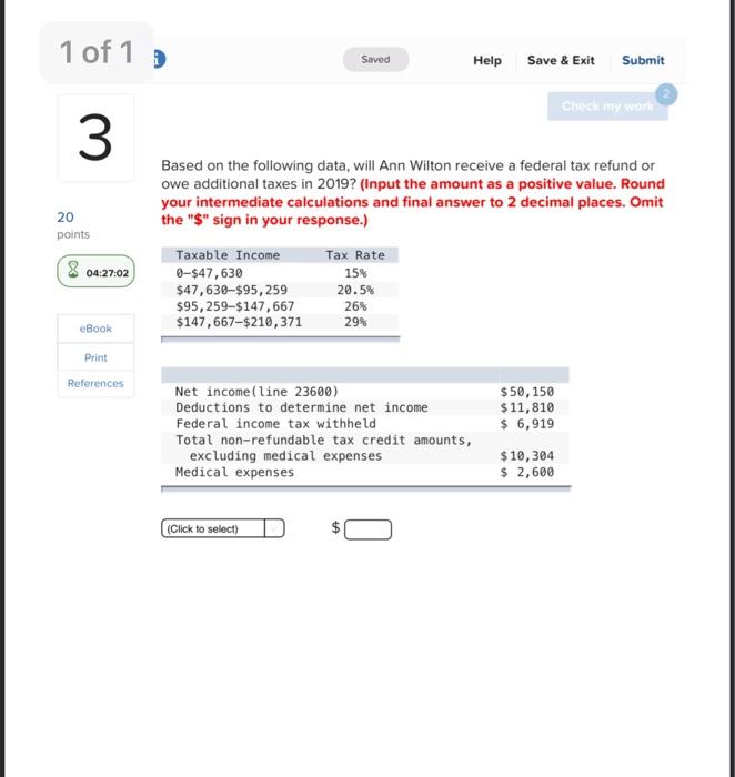  1 of 1 ) Saved Help Save & Exit Submit Check