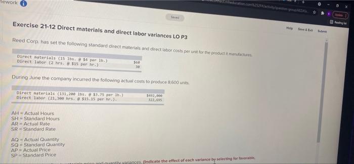 two part table need help nework education.com 0 Exercise 21-12 Direct materials