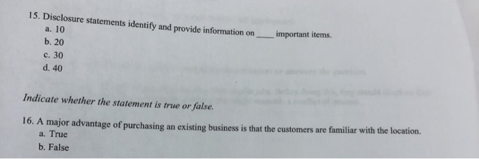  _ important items 15. Disclosure statements identify and provide information on