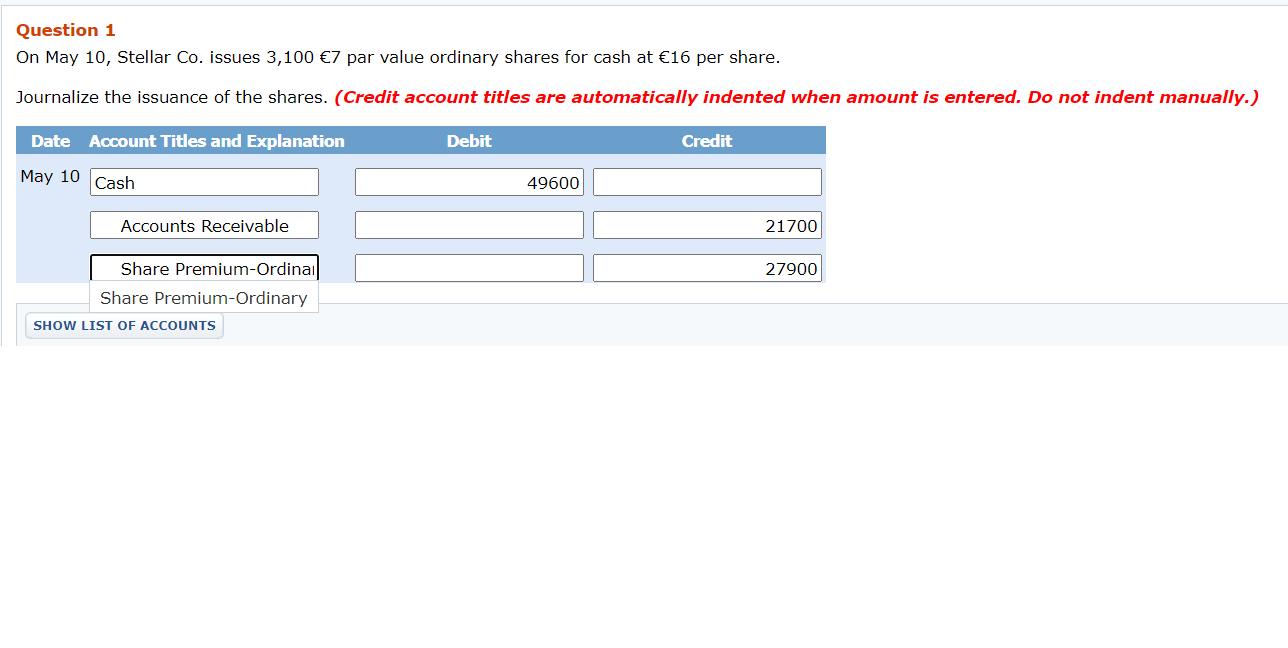 Question 1 On May 10, Stellar Co. issues 3,100 7 par