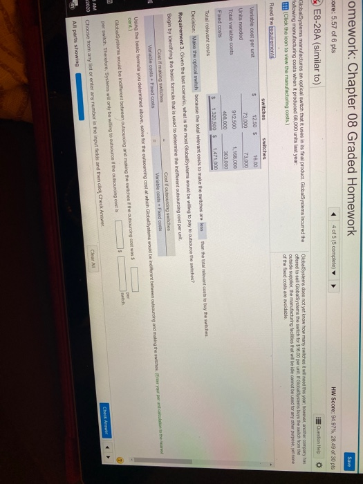  requirmemt 3 Save omework: Chapter 08 Graded Homework core: 5.57 of
