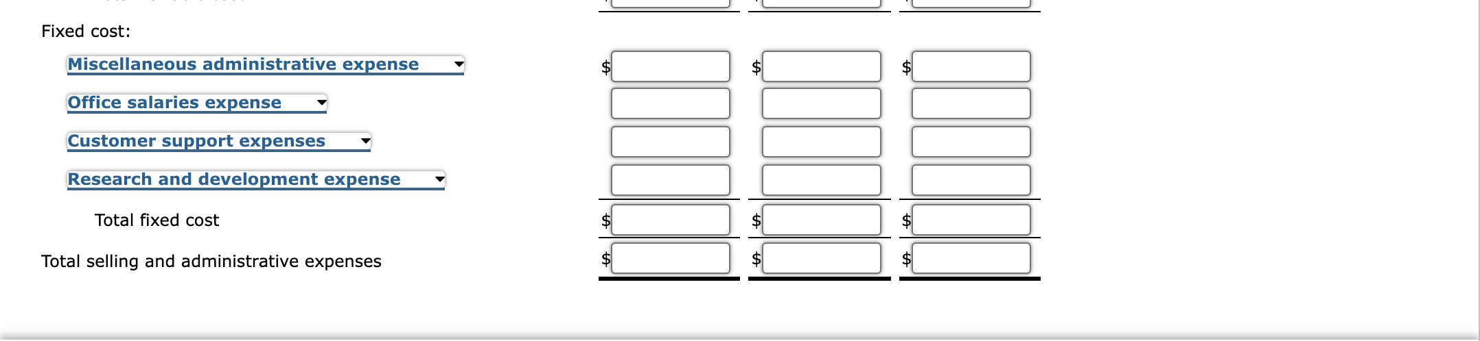 data: Sales commissions 7% of sales Advertising expense 17% of sales Miscellaneous