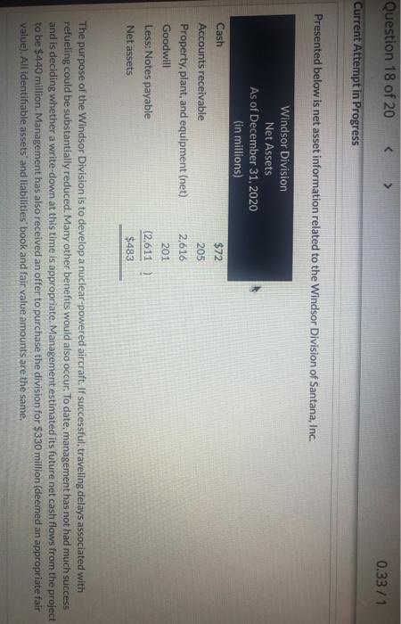  Question 18 of 20 0.33/1 Current Attempt in Progress Presented below