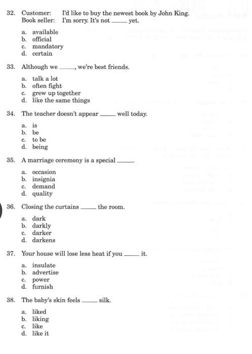 mark your answer sheet a, b, c, or d. DO NOT WRITE