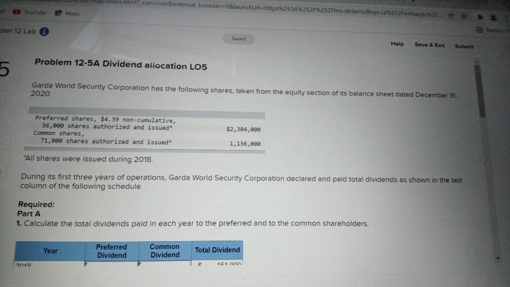  Denumap/index.html?_con=con&external_browser=0&launchUrl=https%253A%252F%252Fims stclaircollege.ca%252Fwebapps%25 Youtube Maps ter 12 Lab Ethe Saved Help Save