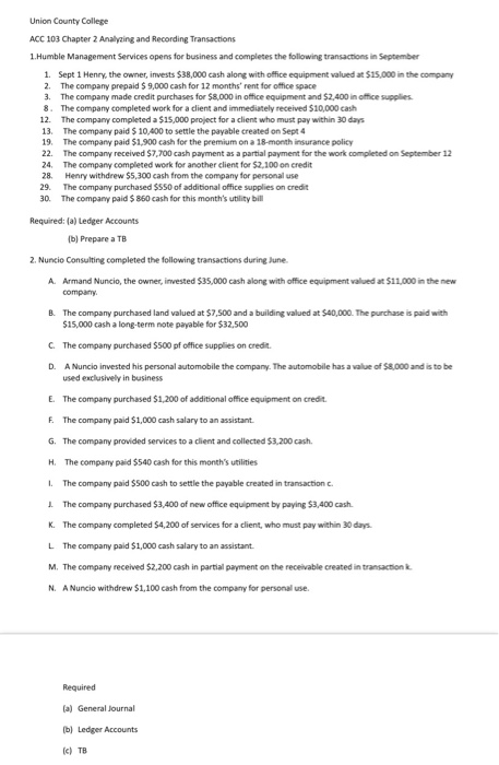  Union County College ACC 103 Chapter 2 Analyzing and Recording Transactions