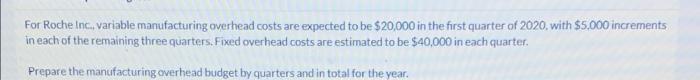  For Roche Inc., variable manufacturing overhead costs are expected to be