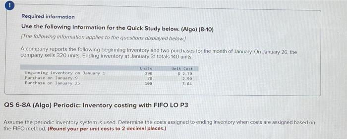  Required information Use the following information for the Quick Study below.