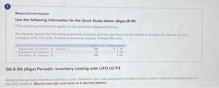 (Algo) (8-10) (The following information applies to the questions displayed below) A