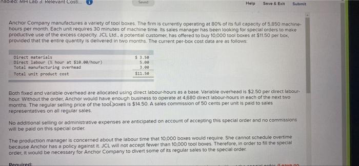  napted MH LOD 3. Relevant costi Help Save & Exit Submit