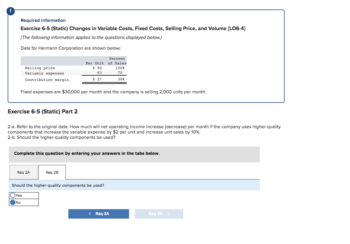 Selling Price, and Volume (LO6-4] [The following information applies to the questions