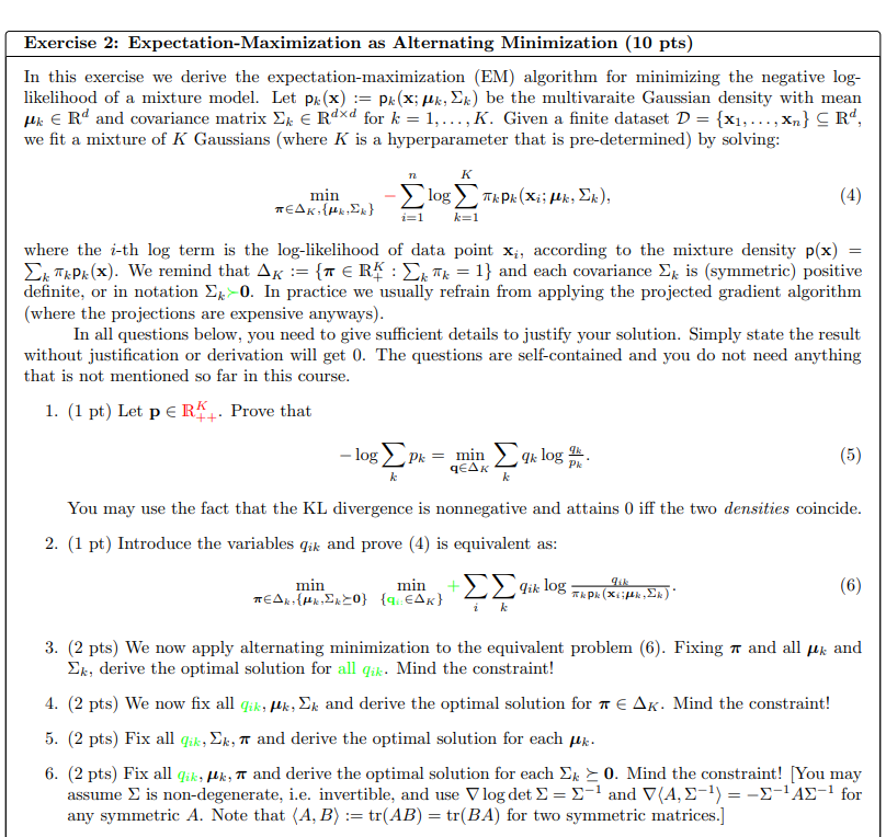 Exercise 2: Expectation-Maximization as Alternating Minimization (10 pts) In this exercise