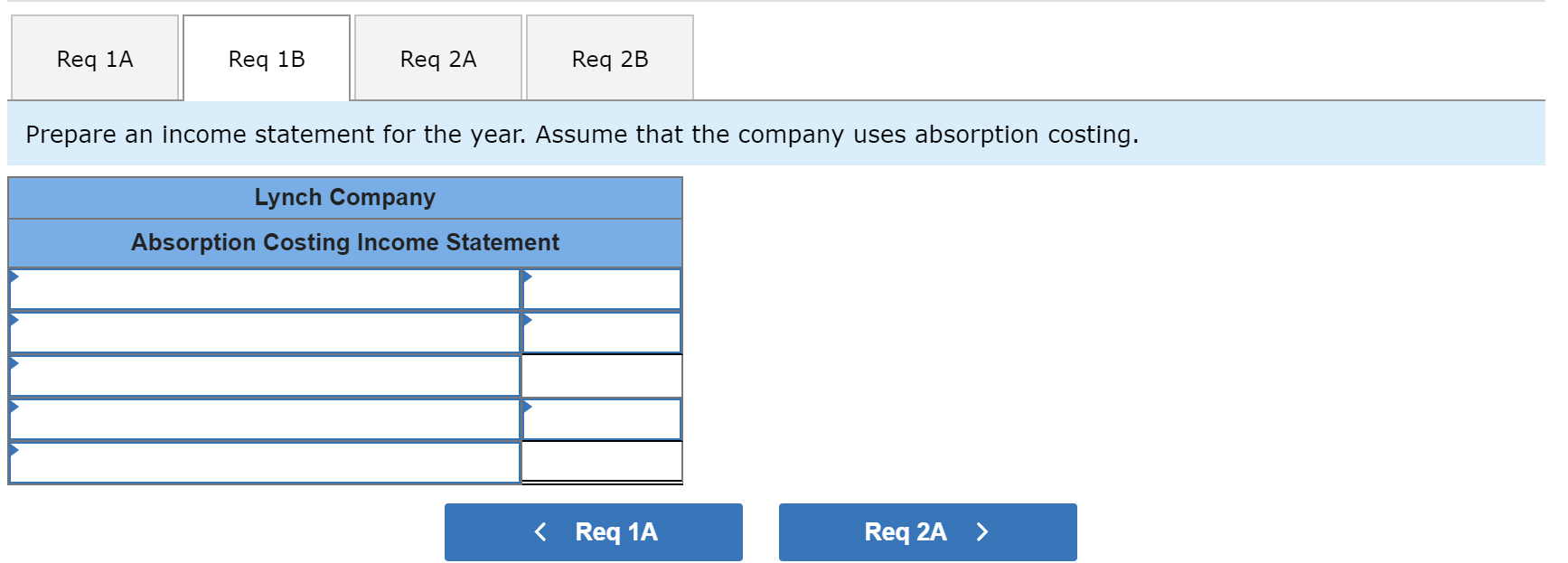 Statements [LO7-1, L07-2] Lynch Company manufactures and sells a single product. The