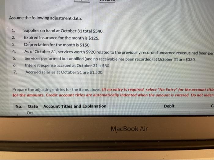 unadjusted trial balance for Pina Colada Corp. is shown below. Credit PINA