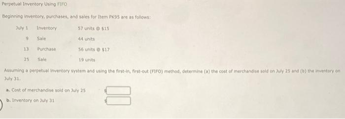  Perpetual Inventory Using FIFO Beginning inventory purchases, and sales for Item