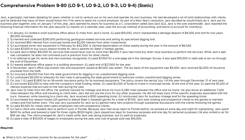 Comprehensive Problem 9-80 (LO 9-1, LO 9-2, LO 9-3, LO 9-4)