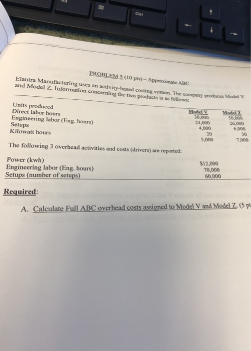  PROBLEM 5 (10 pts) - Approximate ABC Elantra Manufacturing uses an