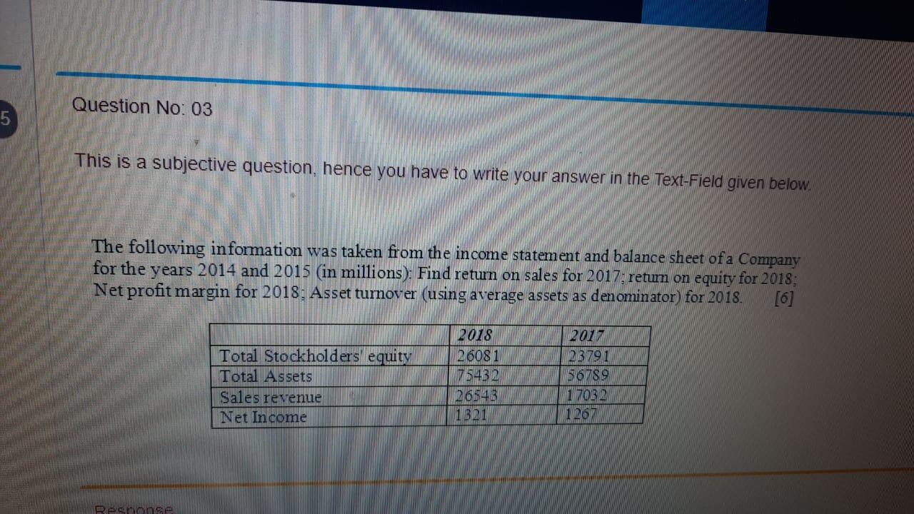 Question No: 03 5 This is a subjective question, hence you