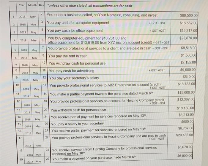 please do it on excel Year Month Day 'unless otherwise stated, all