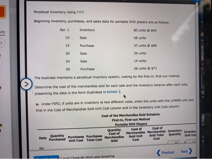  perpeutal inventory using fifo... please help Perpetual Inventory Using FIFO Beginning