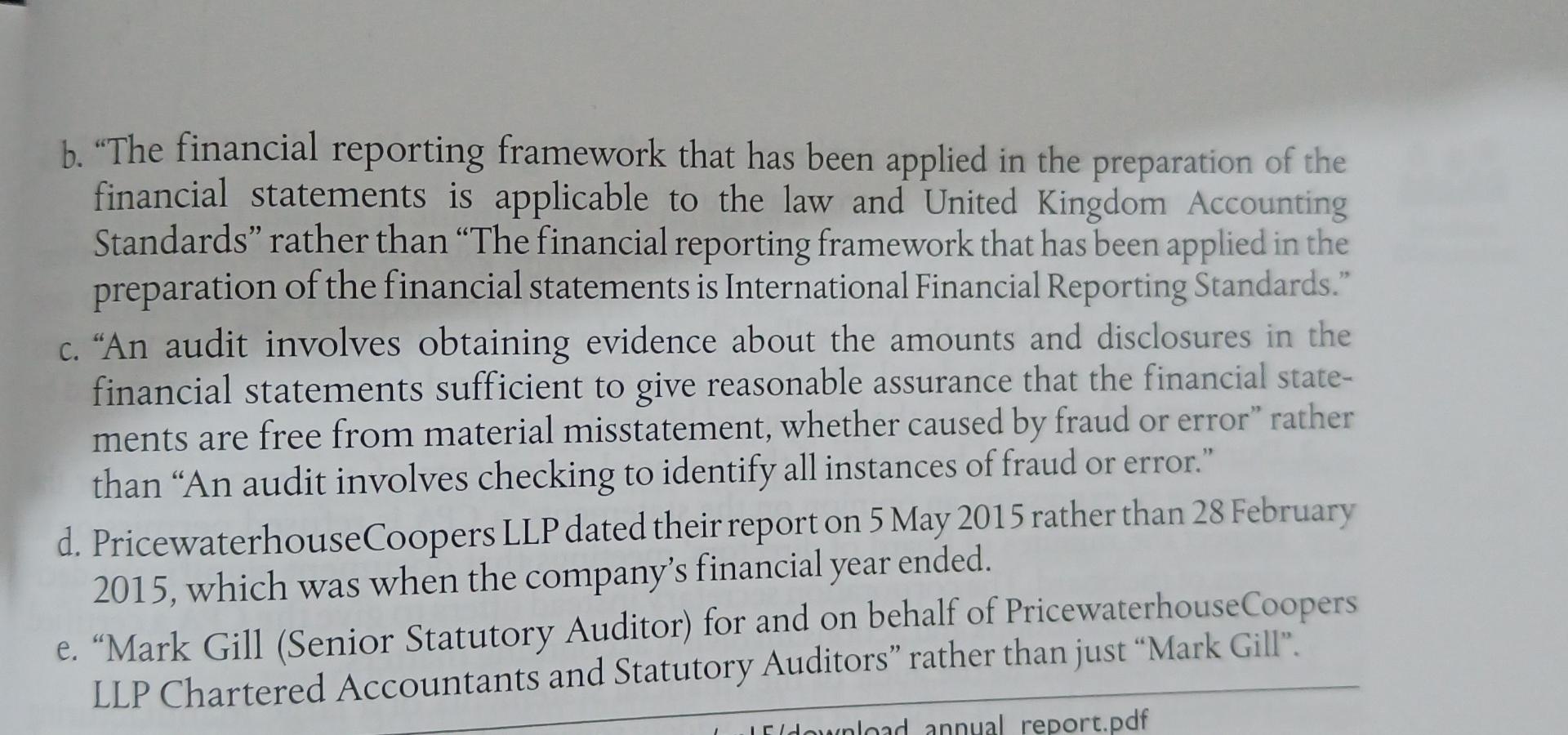 (OBJECTIVE 24-1) Below are excerpts from the independent auditors' report to the