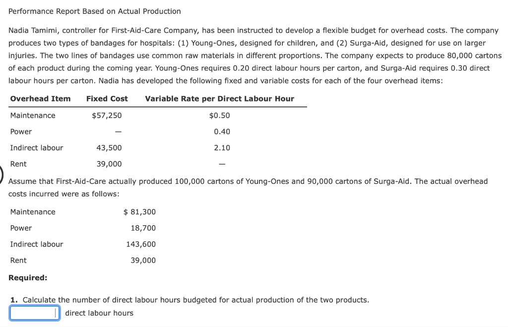 Performance Report Based on Actual Production Nadia Tamimi, controller for First-Aid-Care