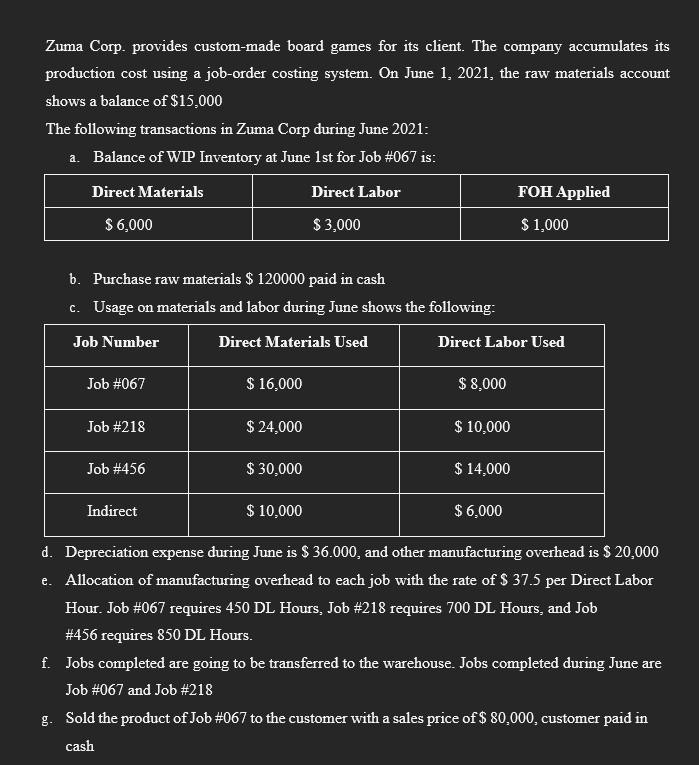  1. Based on the information provided, prepare the necessary journal for