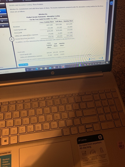  Variable and Absorption Costing-Three Products Window Inc. andadures and sells three