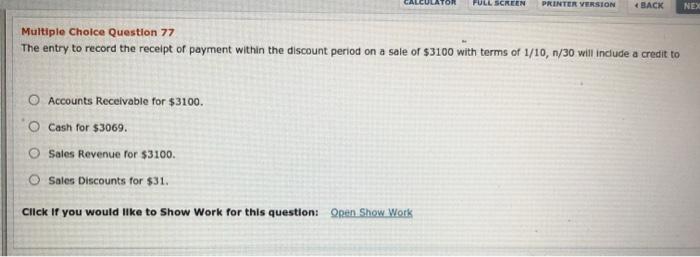  FULL SCREEN PRINTER VERSION & BACK NEX Multiple Choice Question 77