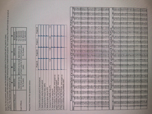  Note: for this question, plesse use the present value tubles on