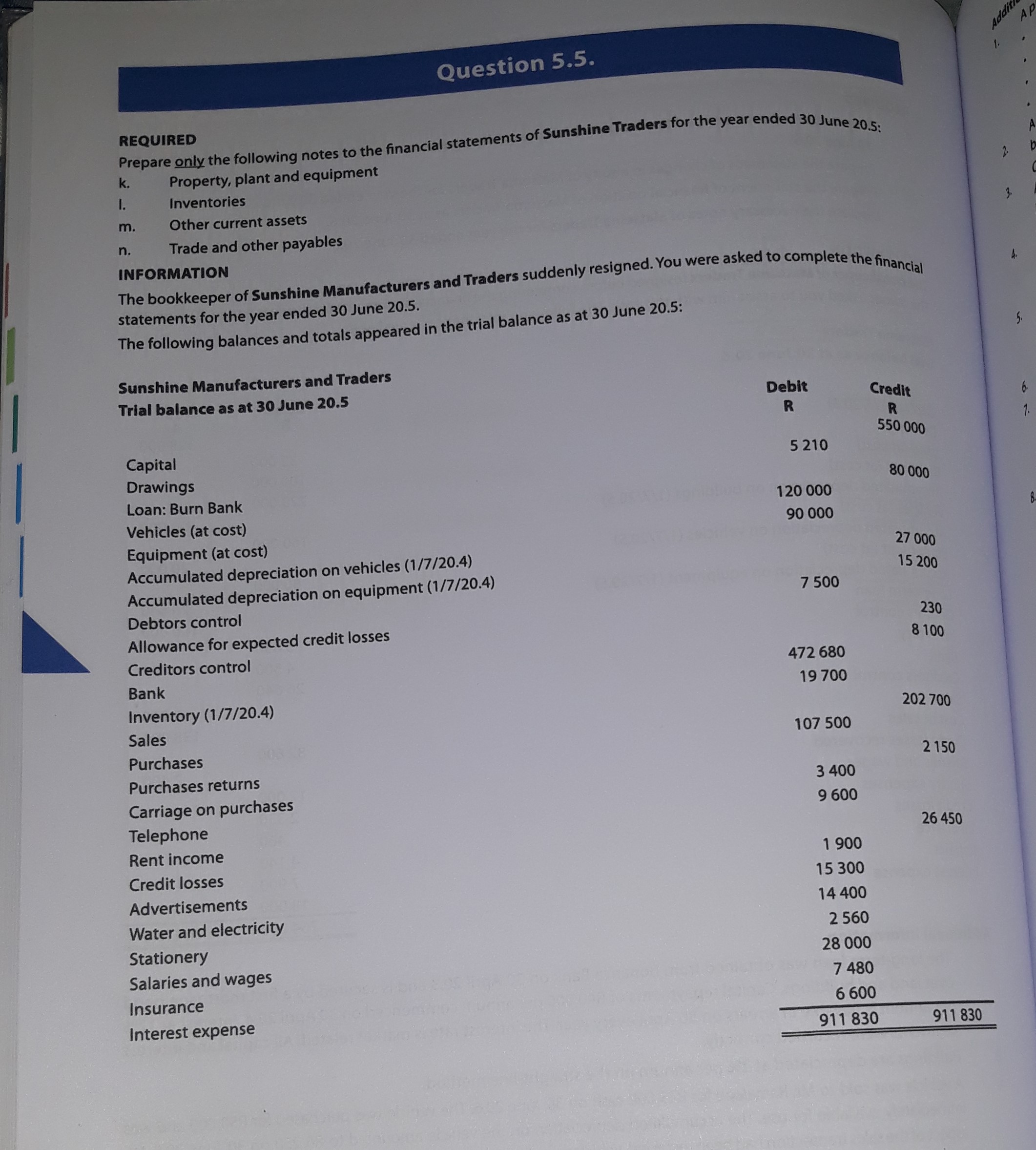 Addit 1 Question 5.5. . A b REQUIRED Prepare only the