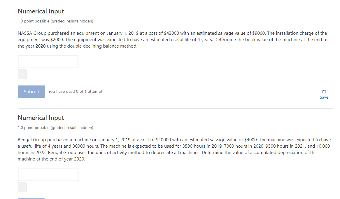 Numerical Input 1.0 point possible (graded, results hidden) NASSA Group purchased