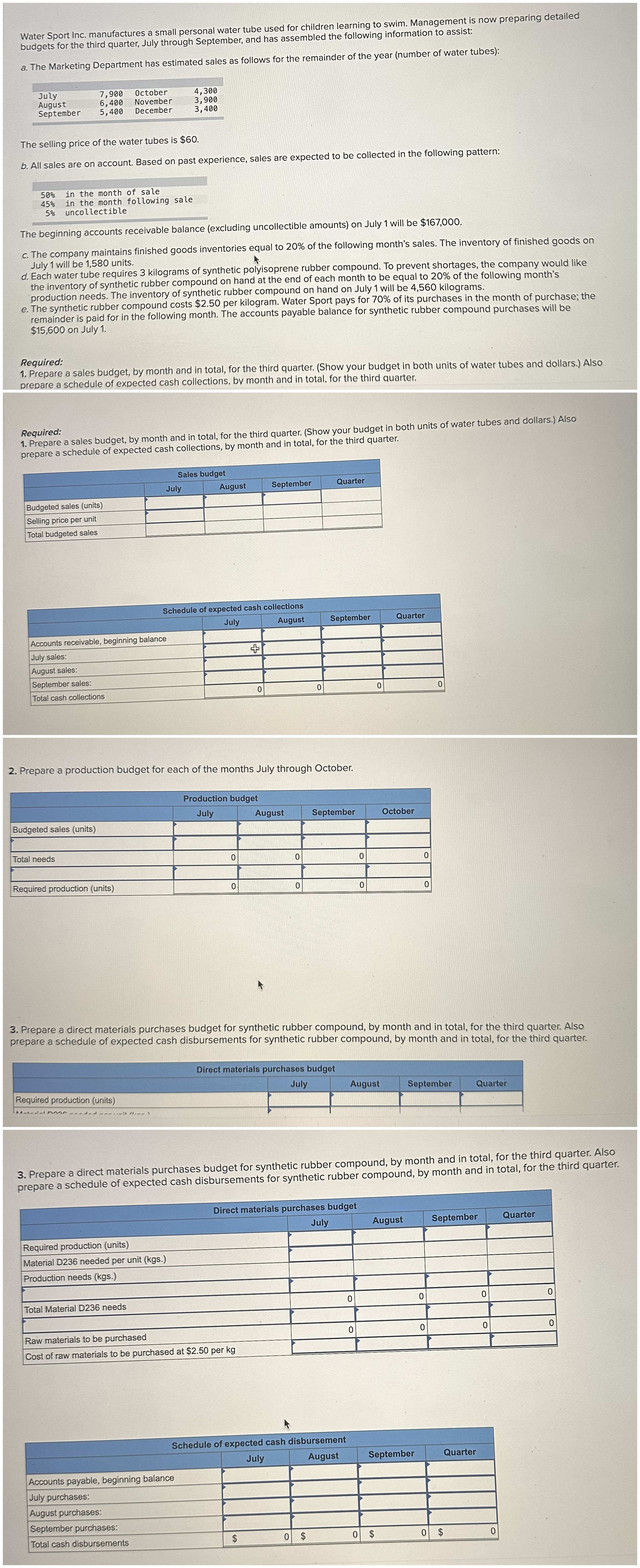 Water Sport Inc. manufactures a small personal water tube used for children