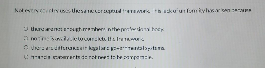  which option is correct? Not every country uses the same conceptual