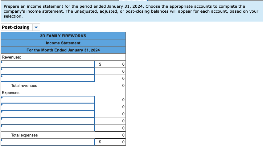  On January 1,2024, the general ledger of 3D Family Fireworks includes