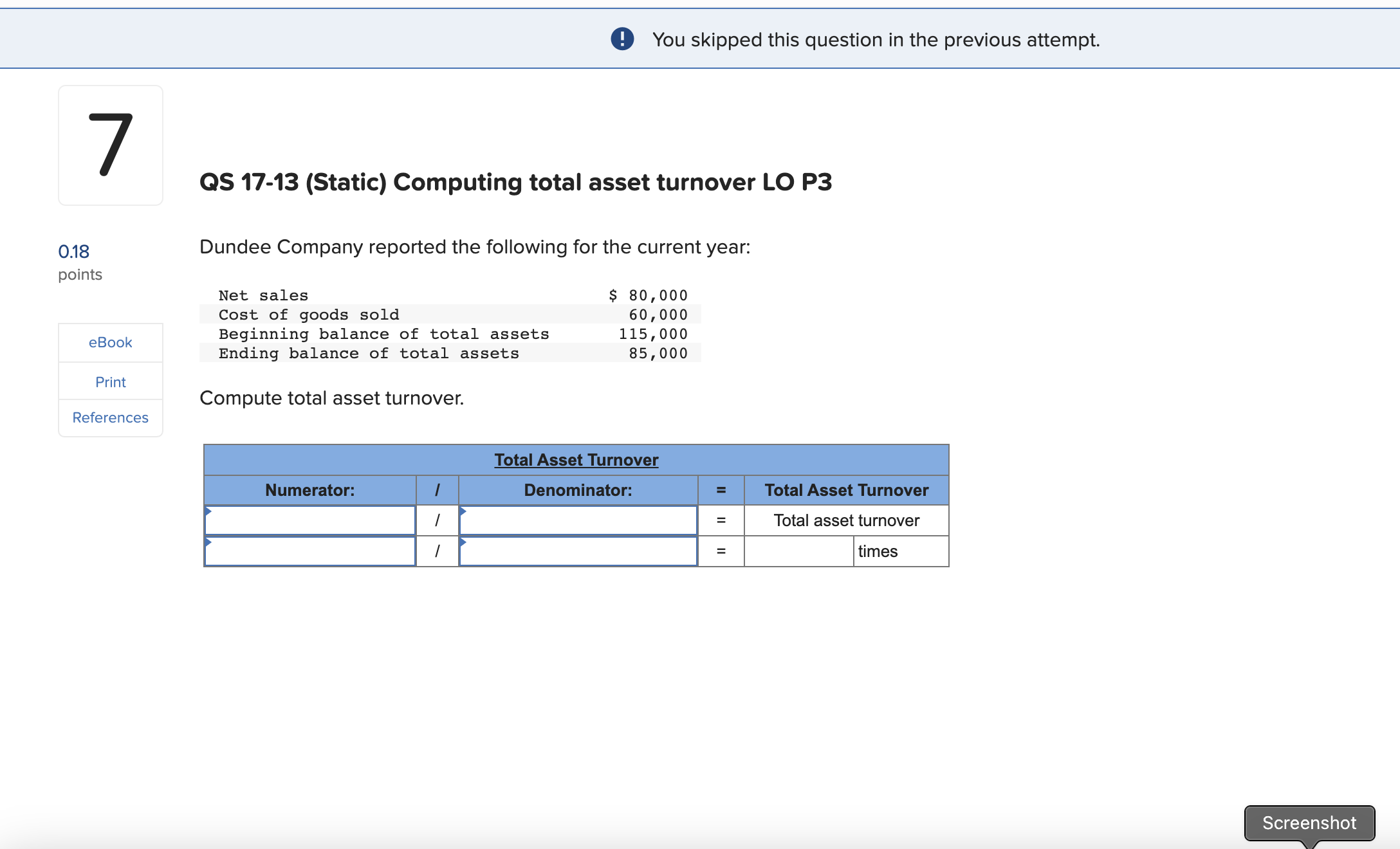  (! You skipped this question in the previous attempt. QS 17-13