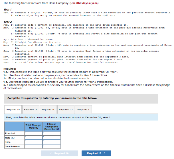 Required: 1-a. First, complete the table below to calculate the interest amount