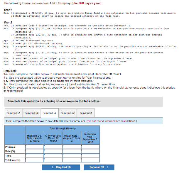 below to calculate the interest amounts. 1-d. Use those calculated values to