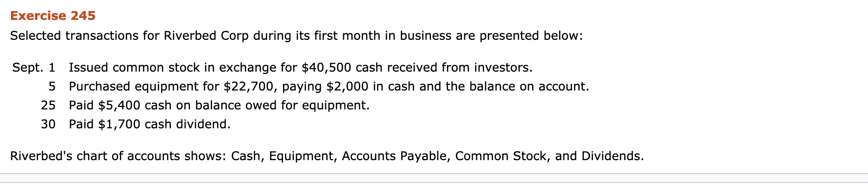 Exercise 245 Selected transactions for Riverbed Corp during its first month