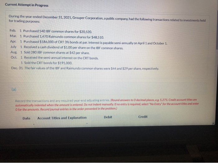  Current Attempt in Progress During the year ended December 31, 2021,