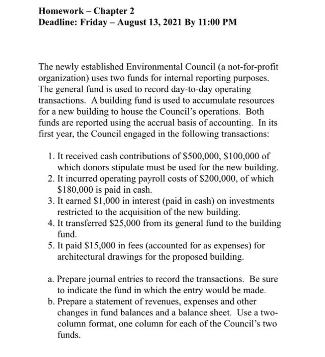  Homework - Chapter 2 Deadline: Friday - August 13, 2021 By